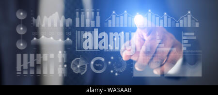 Man hand choosing one diagram on transparent background Stock Photo