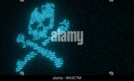 Binary Code With Skull and Crossbones, Representing A Computer Virus Or Malware attack  - 3D Illustration Stock Photo