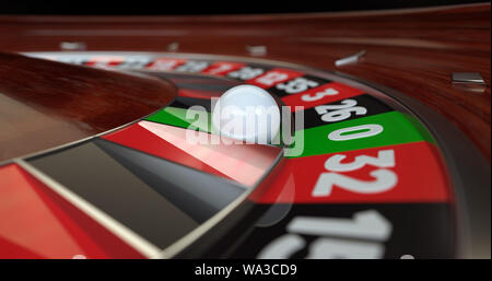 Casino Roulette Ball On The Zero Green - 3D Illustration Stock Photo