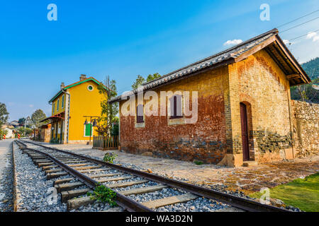 Aqua blue village scenery Stock Photo