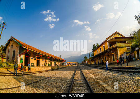 Aqua blue village scenery Stock Photo