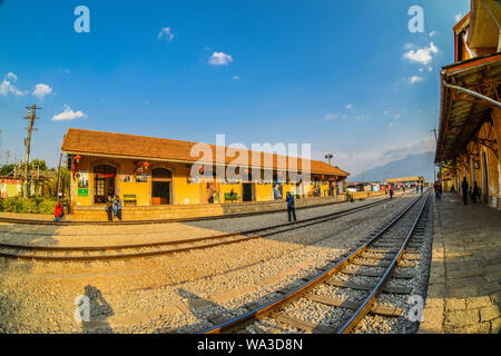 Aqua blue village scenery Stock Photo