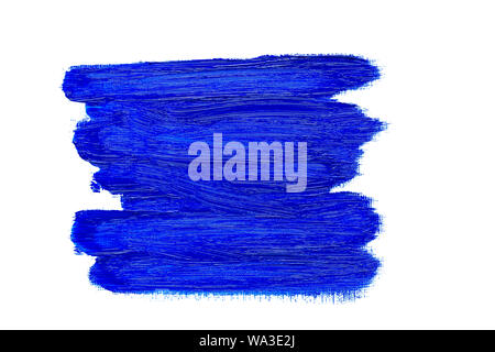 Abstract blue real oil painting brush strokes isolated on white background, painted with cobalt blue oil color. Stock Photo