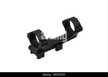 Quick disconnect mount made for holding a scope on a rifle isolated on white background. Quick Release Sniper Cantilever Scope Mount Stock Photo