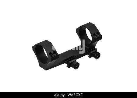 Quick disconnect mount made for holding a scope on a rifle isolated on white background. Quick Release Sniper Cantilever Scope Mount Stock Photo