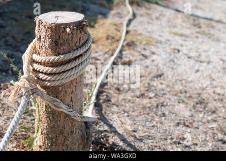The white rope tied with stump to block the areas Stock Photo