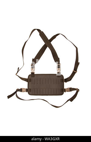 Modern bandolier isolated on a white background. Accessory for convenient carrying of cartridges on the hunt. Stock Photo