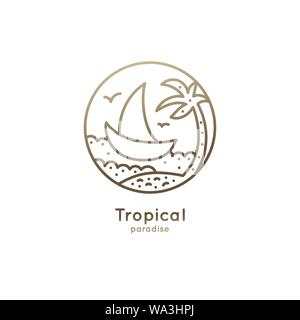 Logo boat in tropics Stock Vector