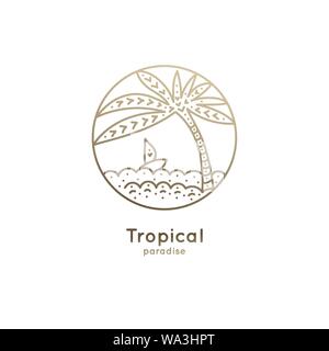 Logo boat in tropics Stock Vector