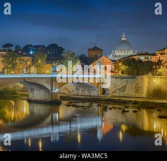 Evening atmosphere, view over the Tiber to St. Peter's Cathedral, Rome, Lazio, Italy Stock Photo