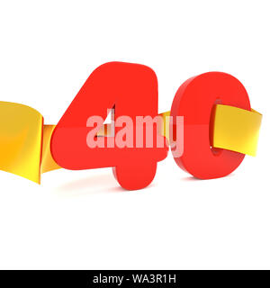 Big red 40 with a golden ribbon, 3d rendering Stock Photo