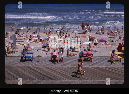 Boardwalk, beach, ocean above, Seaside Heights, New Jersey Stock Photo