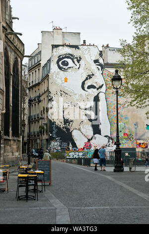 Large Jef Aerosol graffiti artwork on building wall in central Paris. France Stock Photo