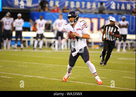 August 16, 2019, Chicago Bears quarterback Mitchell Trubisky (10) looks on  during the NFL preseason game between the Chicago Bears and the New York  Giants at MetLife Stadium in East Rutherford, New