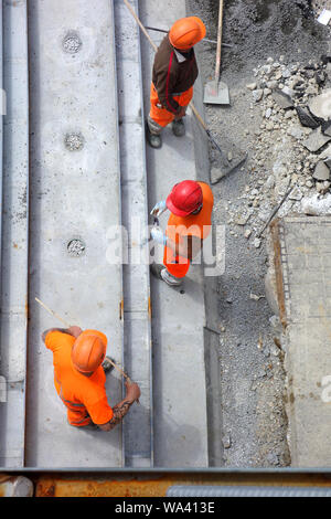 construction worker on a construction site, foundation for a tramway in berne, switzerland Stock Photo