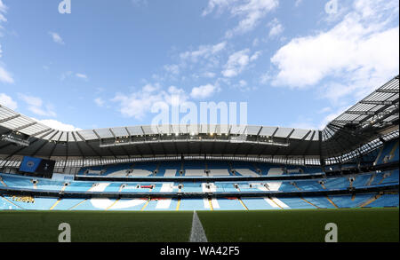 A general view of new seating livery during the Premier League match at The Etihad Stadium, Manchester.
