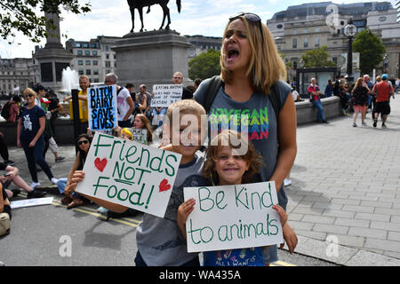 Charing Cross, London, UK. 17th Aug 2019. Vegan activists of Animal Rebellion sitin and blockade Charing Cross, on 17 August 2019, London, UK Credit: Picture Capital/Alamy Live News Stock Photo