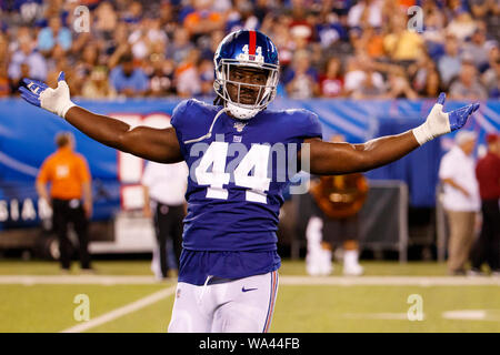 August 16, 2019, New York Giants linebacker Markus Golden (44) reacts during the NFL preseason game between the Chicago Bears and the New York Giants at MetLife Stadium in East Rutherford, New Jersey. Christopher Szagola/CSM Stock Photo