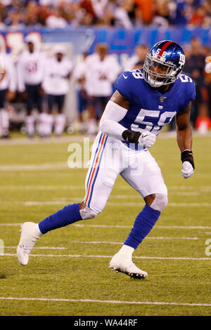 August 16, 2019, New York Giants linebacker Tae Davis (58) in action during  the NFL preseason game between the Chicago Bears and the New York Giants at  MetLife Stadium in East Rutherford,