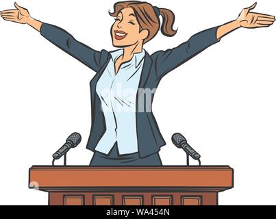 women politician speaker on the podium Stock Vector