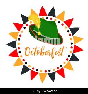 Oktoberfest frames, flat or cartoon style. Festival in germany collection of round bunting, flag, design elements .Isolated on white background Stock Vector