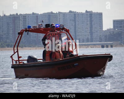 Many funny constructions took place in the annual self-made boats race in St.Petersburg, Russia Stock Photo