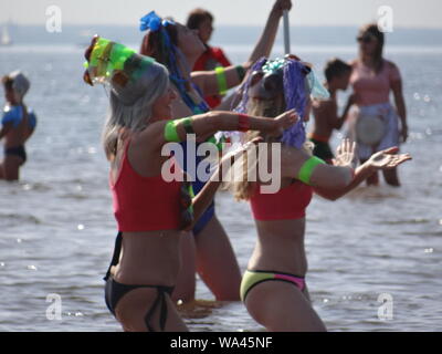 Many funny constructions took place in the annual self-made boats race in St.Petersburg, Russia Stock Photo