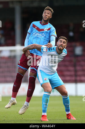 Scunthorpe, UK. 17th Aug, 2019. Crawley Town's Josh Dacres-Cogley ...