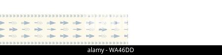Seamless border of arrows in one direction design. A hand drawn vector pattern in cream and grey. Stock Vector