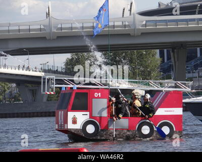 Many funny constructions took place in the annual self-made boats race in St.Petersburg, Russia Stock Photo