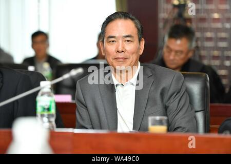 --FILE--Cai Zhenhua, President of the Chinese Football Association (CFA), participates into a conference about Chinese football reform in Beijing, China, 19 March, 2017. The Chinese Football Association (CFA) will hold its 11th membership conference at the National Football Training Center next Thursday to elect a new president, vice presidents and executive committee, the CFA announced in Beijing, China, 16 August 2019. The notice released by the CFA said that 'the conference will also revise the CFA Statutes and review a CFA working report.' Stock Photo