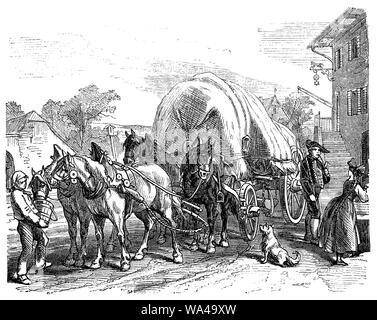 Travel with carriage horse-drawn for passengers and goods Stock Photo