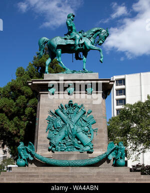 Bronze equestrian statue of Major General George Brinton McClellan located in the triangular traffic island formed by the intersection of Connecticut Ave., Columbia Road, and California St., NW, Washington, D.C Stock Photo