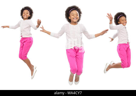 Multiple images of a girl jumping in air and smiling Stock Photo - Alamy