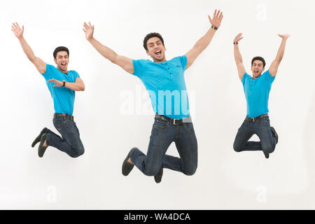 Multiple images of a young man jumping in mid air Stock Photo