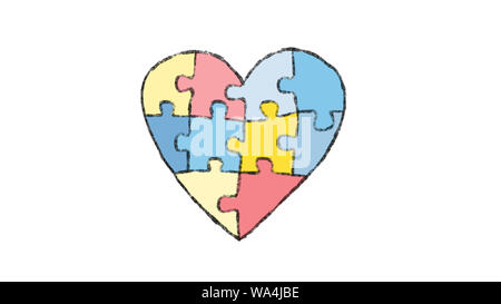 heart made of an animated puzzle, ideal for themes concerning the theme of autism, footage Stock Photo