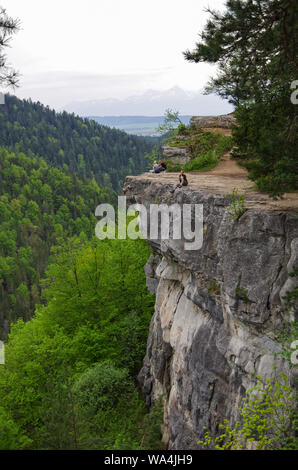 Slovak Paradise national park, Slovakia - May 10, 2013 People in viewpoint Tomasovsky vyhlad in Slovak Paradise national park. Stock Photo