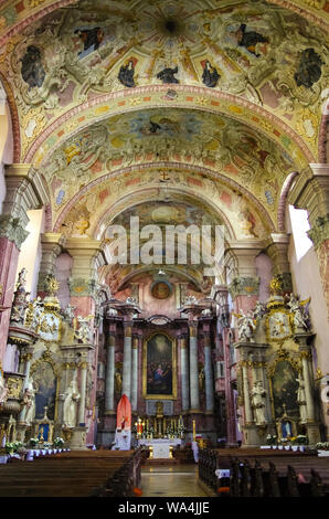 Levoca, Slovakia - May 10, 2013: Inside of church of the Holy Spirit, new Minorite Monastery in old town. UNESCO medieval town of Levoca in eastern Sl Stock Photo