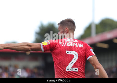 Salford, UK. 17th August 2019. Scott Wiseman during the Sky Bet League 2 match between Salford City and Port Vale at Moor Lane, Salford on Saturday 17th August 2019. Editorial use only, license required for commercial use. Photograph may only be used for newspaper and/or magazine editorial purposes. (Credit: Luke Nickerson | MI News) Credit: MI News & Sport /Alamy Live News Stock Photo