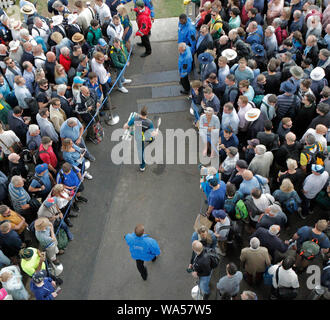 London, UK. 17th Aug, 2019. a general view as an Australian player walks through the crowd, to get to the nets, during the 2nd Specsavers Ashes Test Match, at Lords Cricket Ground, London, England. Credit: csm/Alamy Live News Stock Photo
