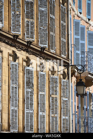 wooden shutters at city residential Stock Photo