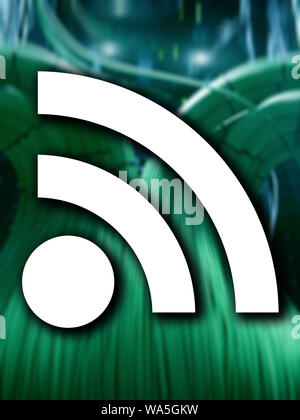 Icon WiFi on datacenter blurred background. Telecommunication concept. Stock Photo