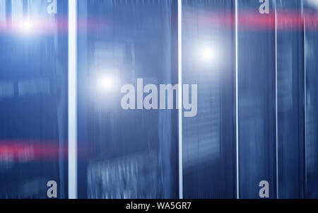 Row of server racks. Supercomputer modern datacenter Stock Photo