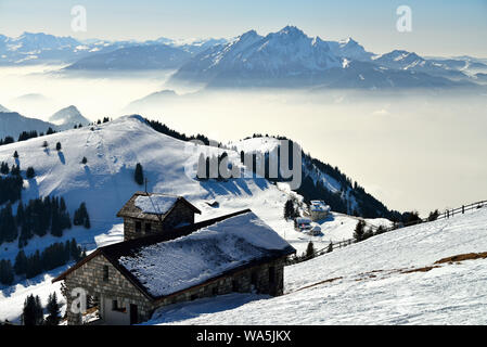 famous Mountain top of Rigi Alp uin Switzerland Stock Photo