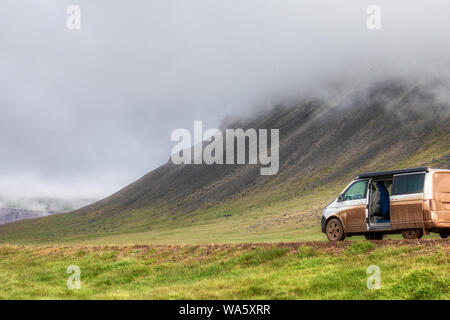 extreme camping in a volkswagen california on iceland, summer Stock Photo