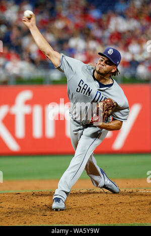 August 17, 2019: San Diego Padres relief pitcher Andres Munoz (52) throws a  pitch during the MLB game between the San Diego Padres and Philadelphia  Phillies at Citizens Bank Park in Philadelphia