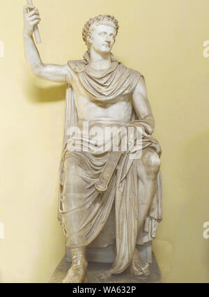 VATICAN CITY - APRIL 5, 2016: Tiberius Roman emperor statue in the Vatican Museums. Stock Photo