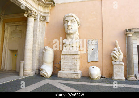 ROME, ITALY - APRIL 6, 2016: Emperor Constantine parts of giant marble statue in Capitoline Museums, Rome, Italy. Stock Photo