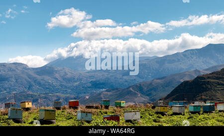 Bee boxes in the highlands of Crete Stock Photo