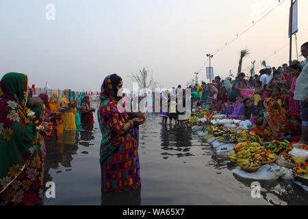 Women celebrating chhath puja festival Stock Photo